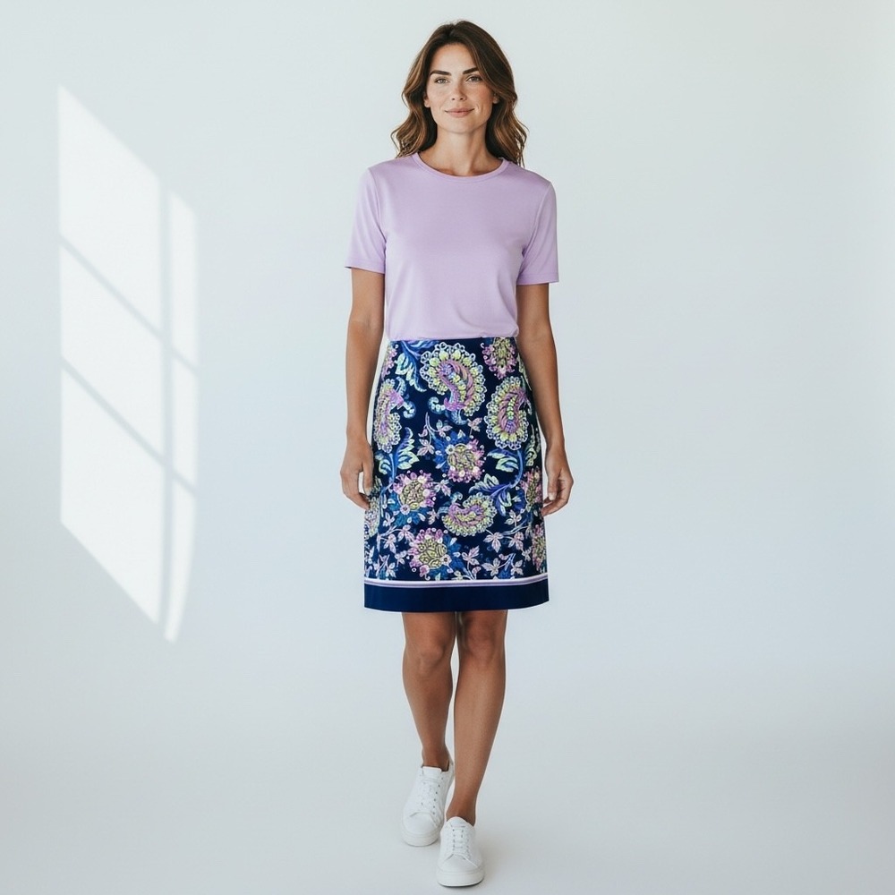 TALBOTS Paisley Pencil Skirt Sz 12 Floral Cotton‎ Preppy Office Work Career Job